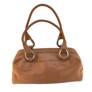 Mercer & Madison Braided Leather  Bag HandBag Purse Tan Zip Closure Lined EUC!